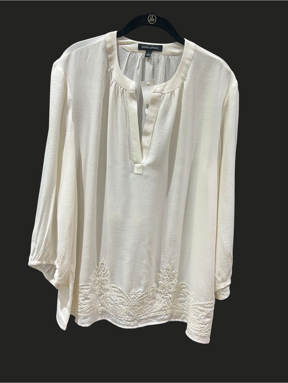 Banana Republic Cream Embroidered Split-Neck Women's Blouse Size L NWT